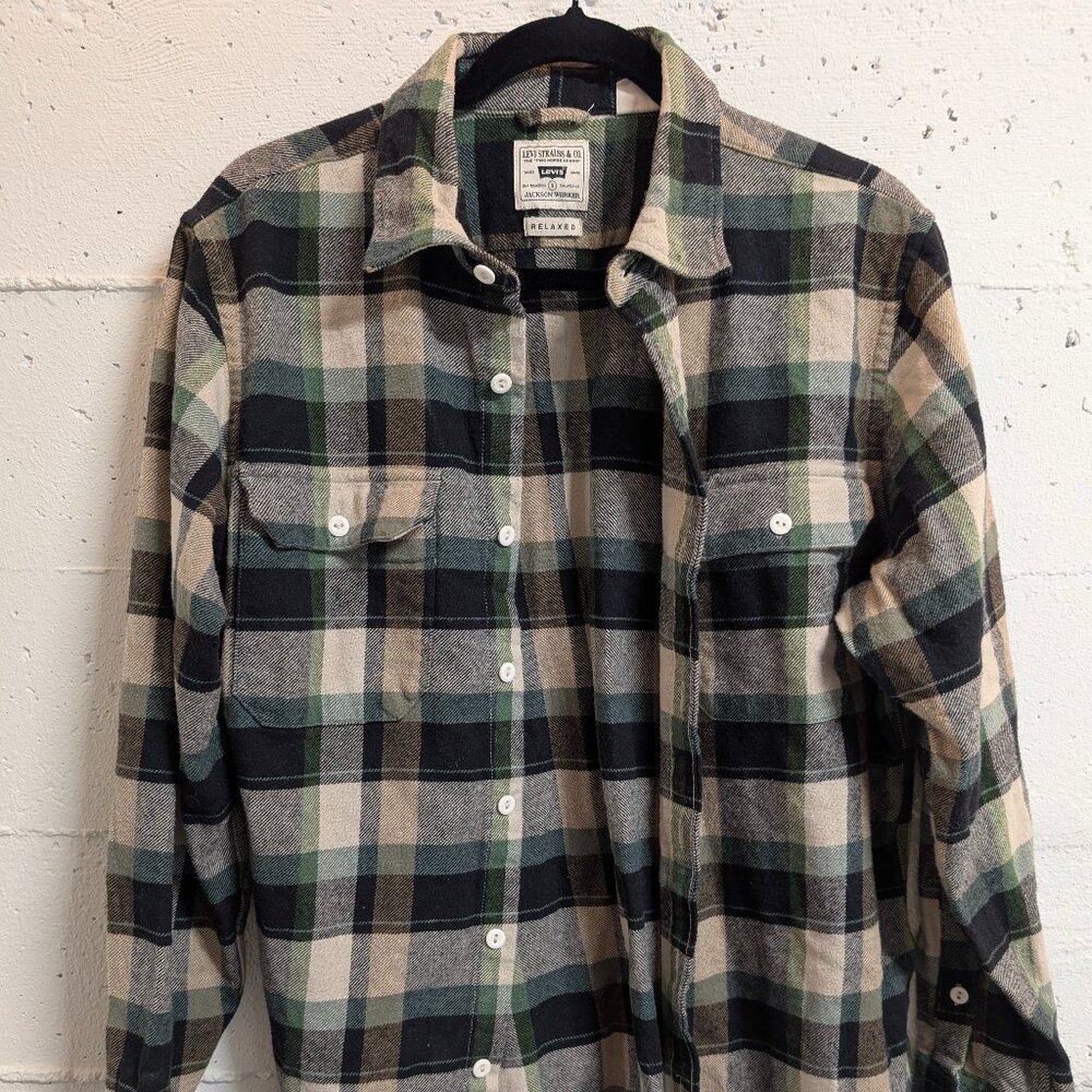 Levi's Jackson Worker Flannel CREAM/GREAN/BROWN Plaid Shirt Overshirt - Size S